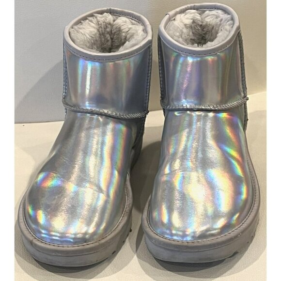 Ugg Classic Mini Iridescent Gracier Grey Sheepskin Leather Boots - Picture 2 of 8